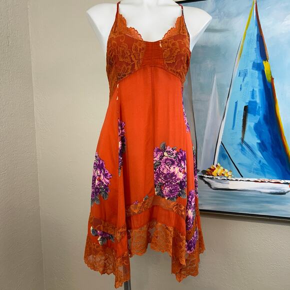 Free People Intimately slip dress “Table For 2 Trapeze" orange size small - Picture 3 of 9